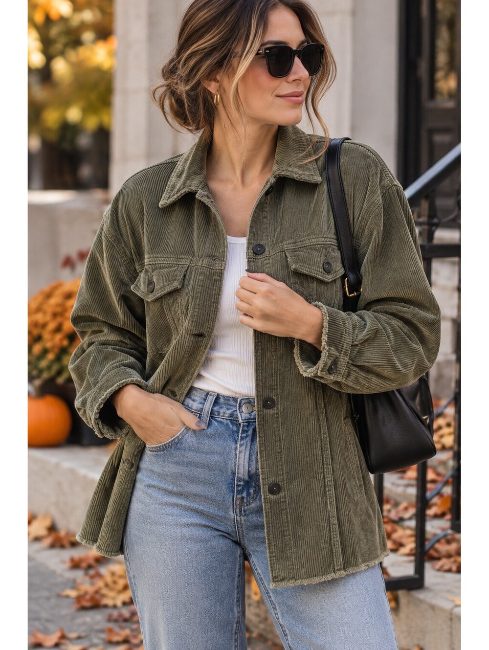 ZARA Olive Green Corduroy Oversized Jacket – Fits M/L